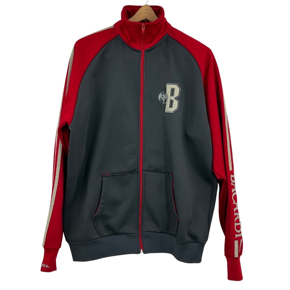 Bacardi Womens Track Jacket XL Grey Red Full Zip Embroidered Y2K Streetwear